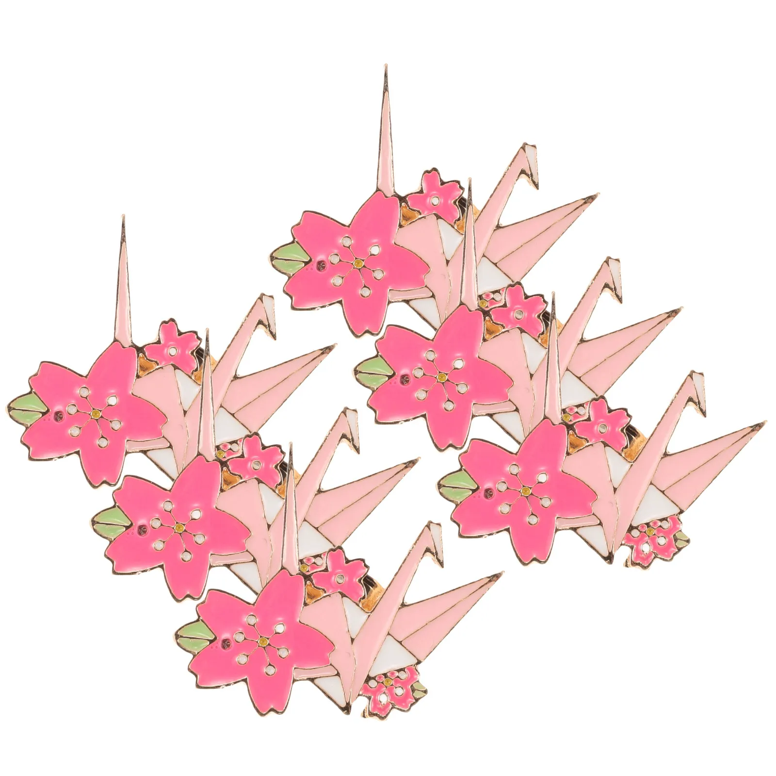 6Pcs Lightweight Alloy Cherry Blossom Brooch Enamel Origami Crane Pin for Sweater Cardigan Bag Clothing Accessories Kawaii