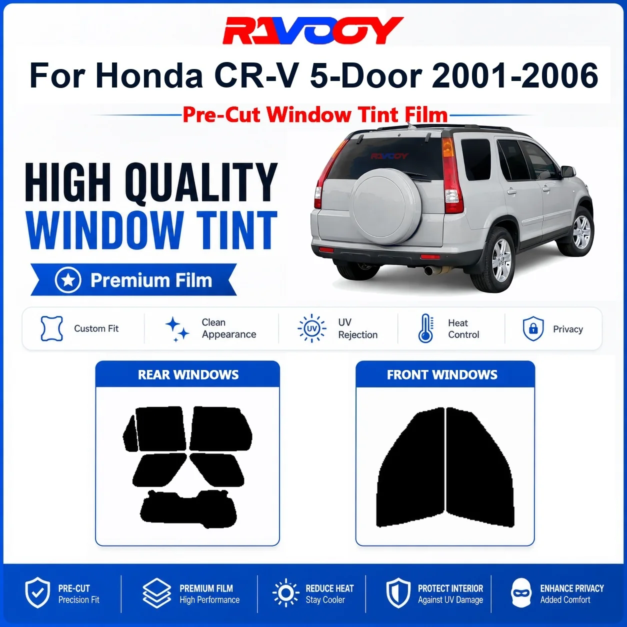Premium Pre-Cut Window Tint For Honda CR-V 5-Door 2001-2006 Front & Rear Windows UV Heat Rejection Privacy Film