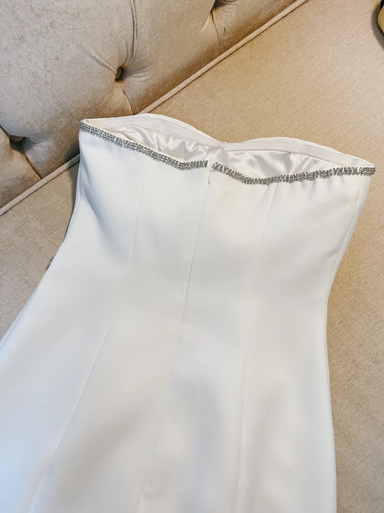 セクシーなストラップレス、ダイヤモンド装飾のレディースドレス、ボディコンスカート、ハイウエスト、Aライン、ショートドレス、ポリエステル繊維、ジッパー開閉