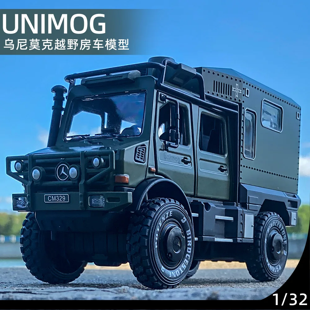 New 1:32 Diecast Alloy Model Car Military Vehicle Unimog Motorhome Miniature Off-Road RV Metal for Children Gifts Christmas Toys