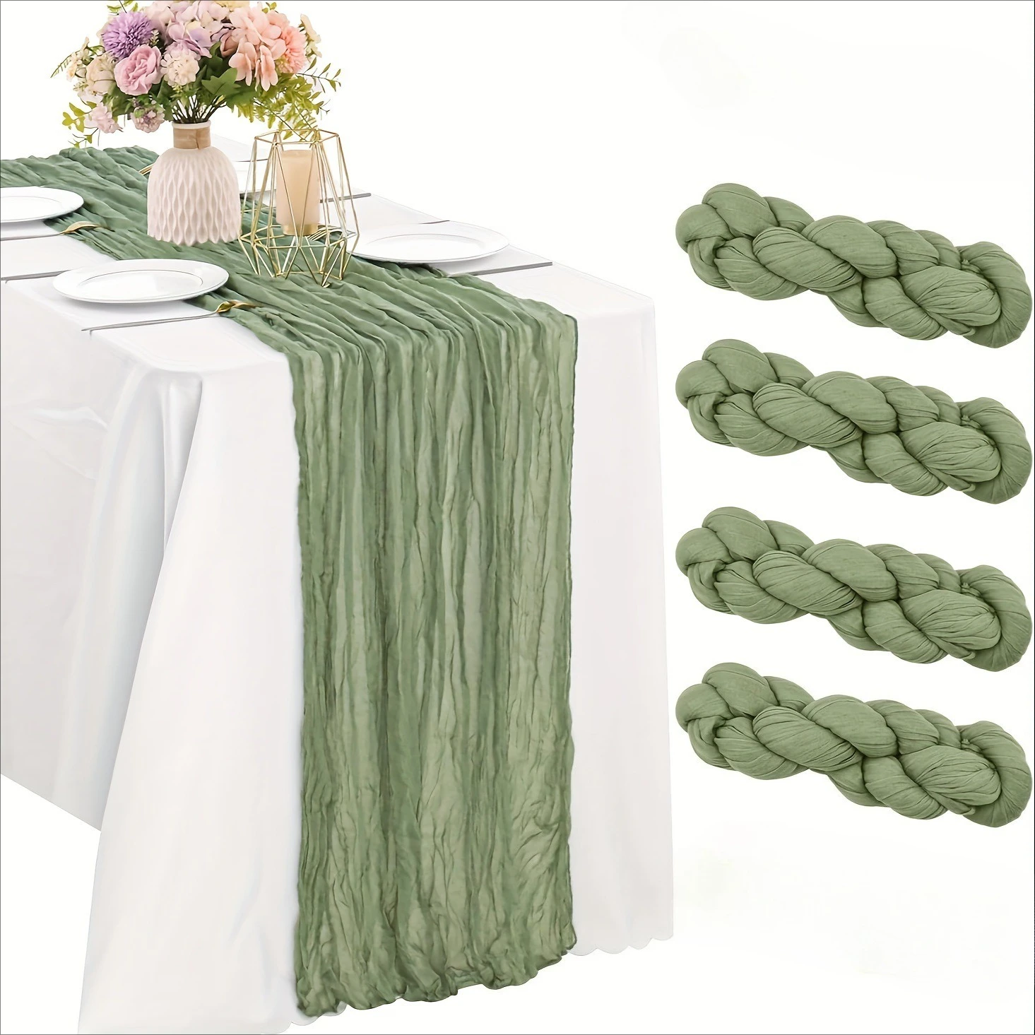 

4PC Gauze Table Runner Wedding Semi-Sheer Vintage Cheesecloth Table Runner for Wedding Baby Shower Birthday Party Home Decorati