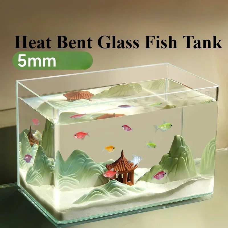 Glass Fish Tank Explosion-proof Glass Thermal Bending Desktop Small Aquarium Turtle Ecological Tank with Decorated Accessories