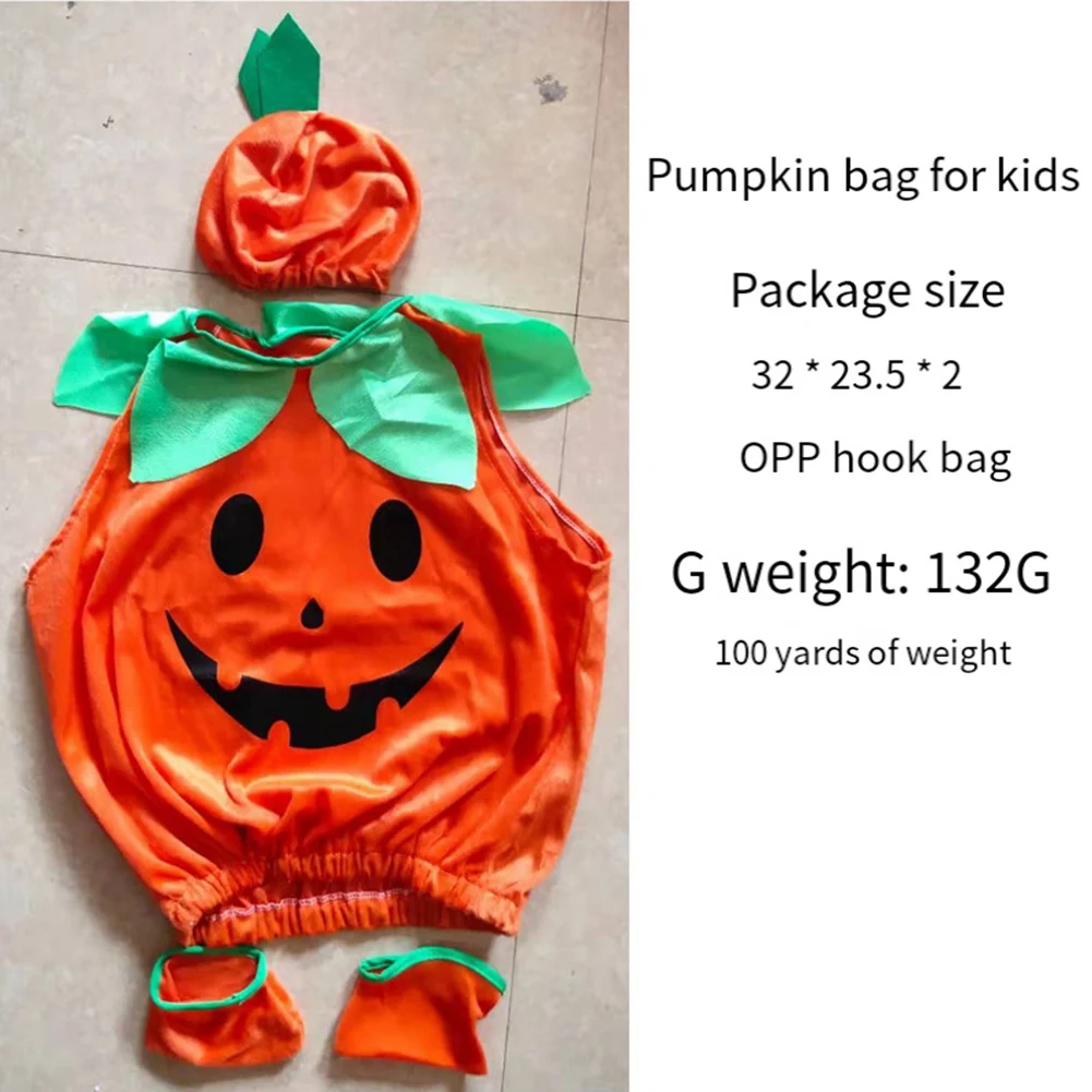 Kids Children Halloween Pumpkin Costume with Hat Cosplay for Baby Girl Boy Stage Clothings 110cm