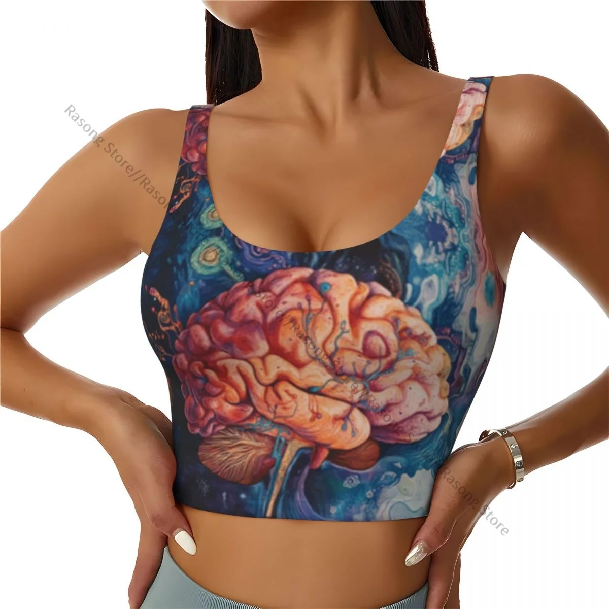 Women Sexy Sports Vest Colorful Brain Cosmic Background Female Streetwear Sport Lingerie Tee Crop Top