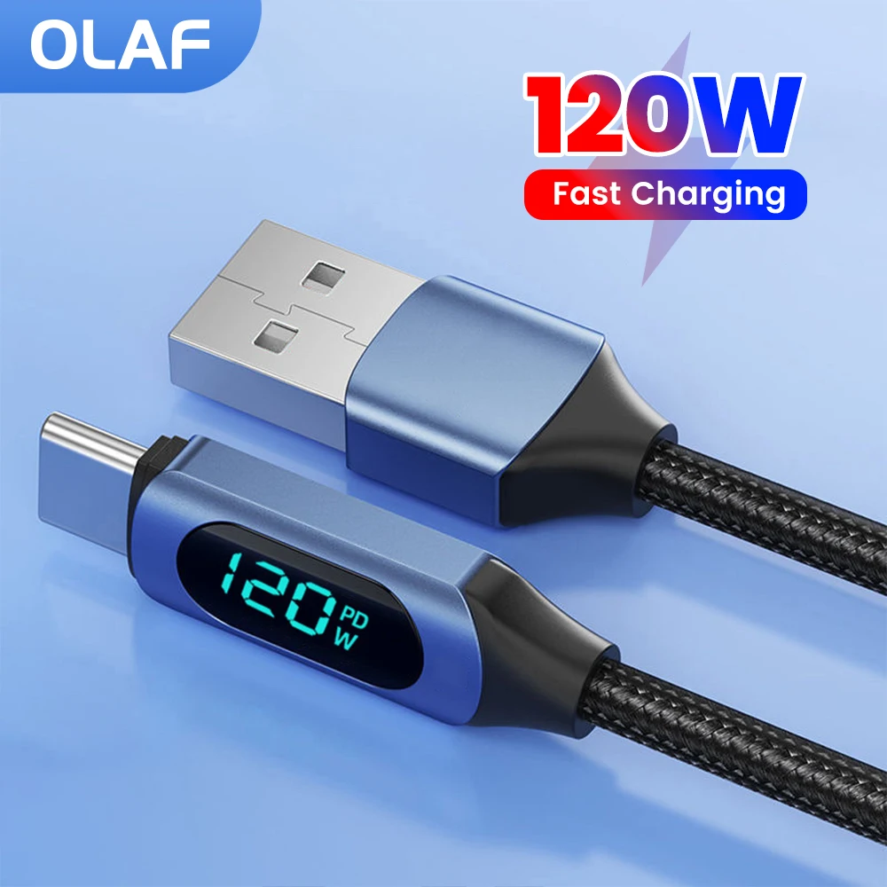 

120W USB Type C Cable Fast Charging Digital Display Type C To Type C Cable For Fast Charging Huawei Xiaomi USB C To USB C Cable