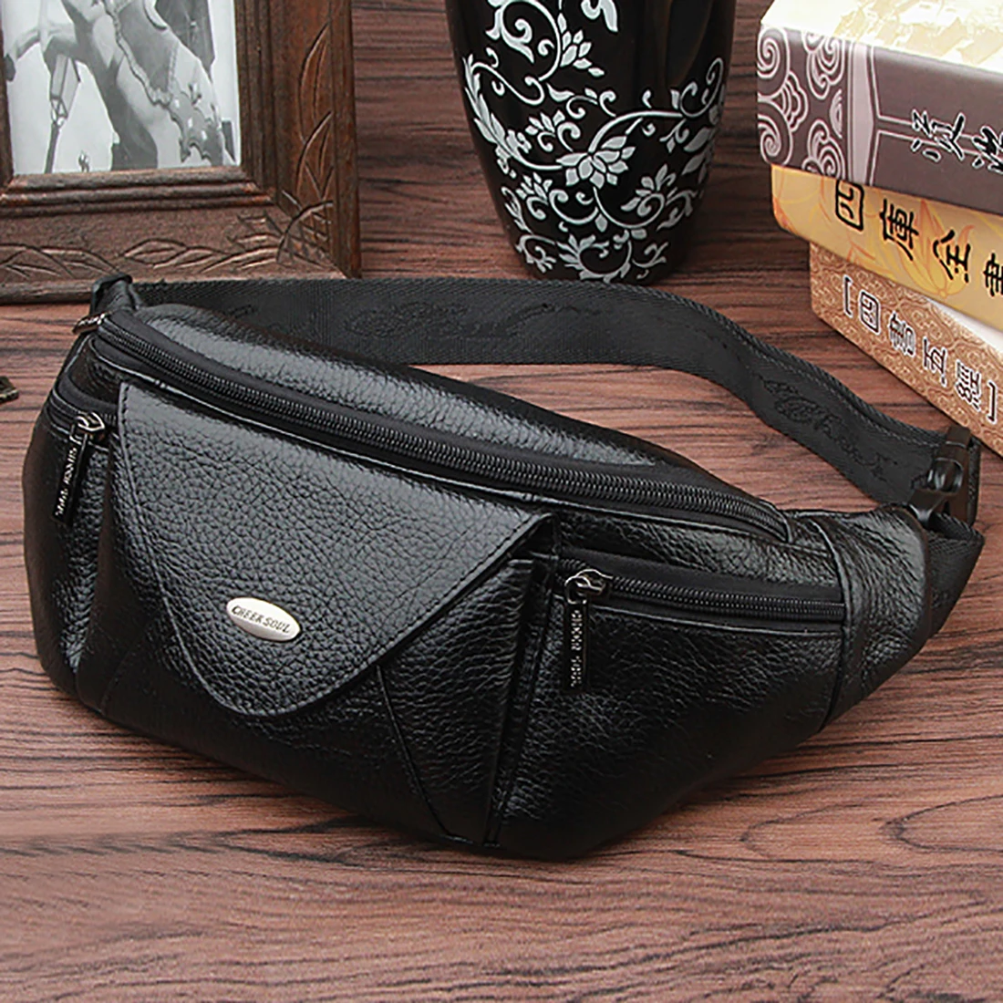 Genuine Leather Men Waist Fanny Pack  Belt Hip Bag Travel Cell/Mobile Phone Case Male Real Cowhide Sling Chest Bum Bags Purse