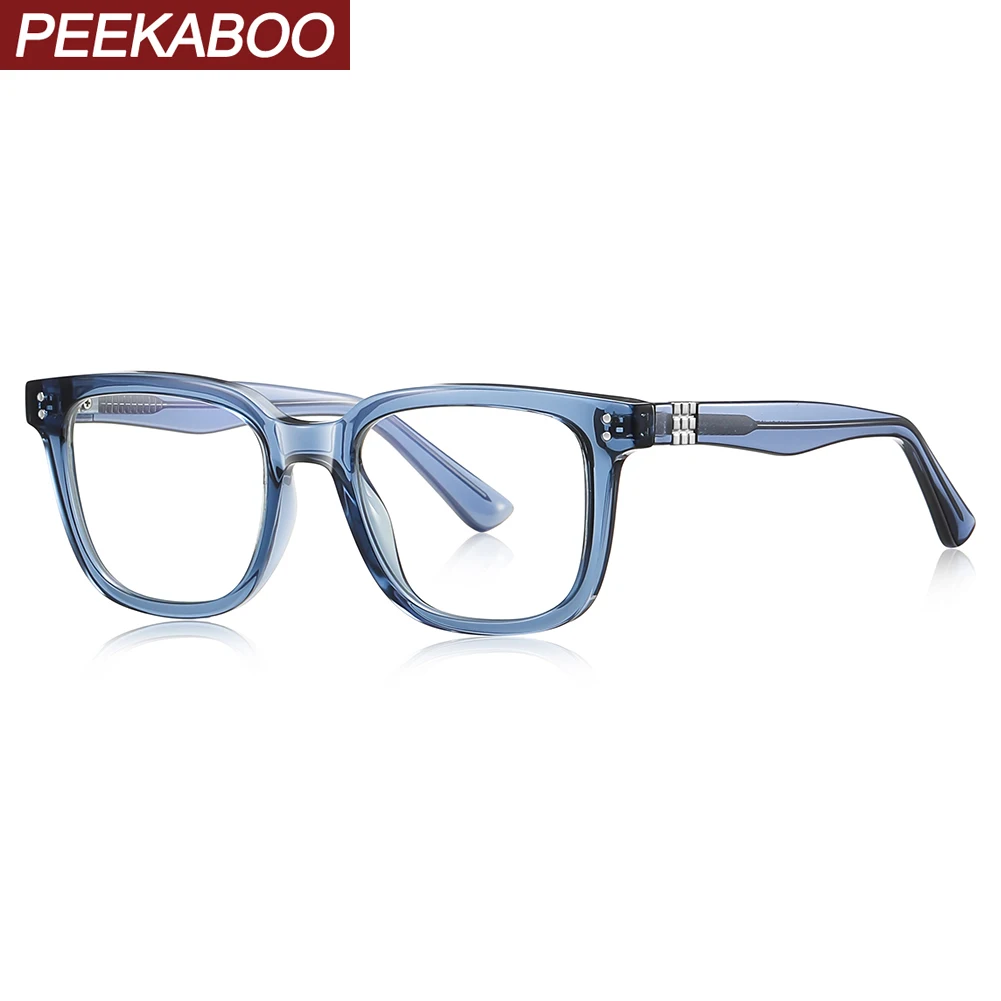 

Peekaboo классическая большая оправа для очков для мужчин с прозрачными линзами TR90, квадратные очки с защитой от синего света, мужские ретро ацетатные прозрачные синие