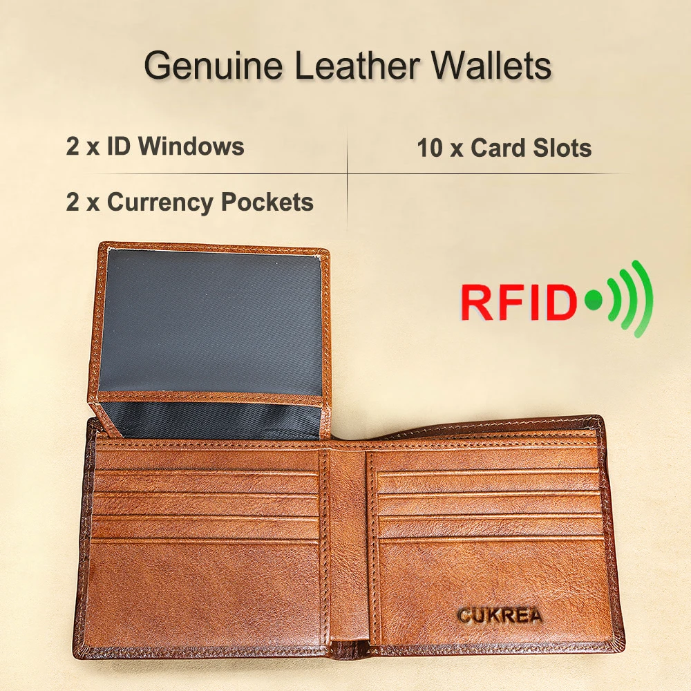 Ciephia Genuine Leather RFID Blocking Wallets for Men Vintage Bifold Short Multi Function ID Credit Card Holder With 2 ID Window