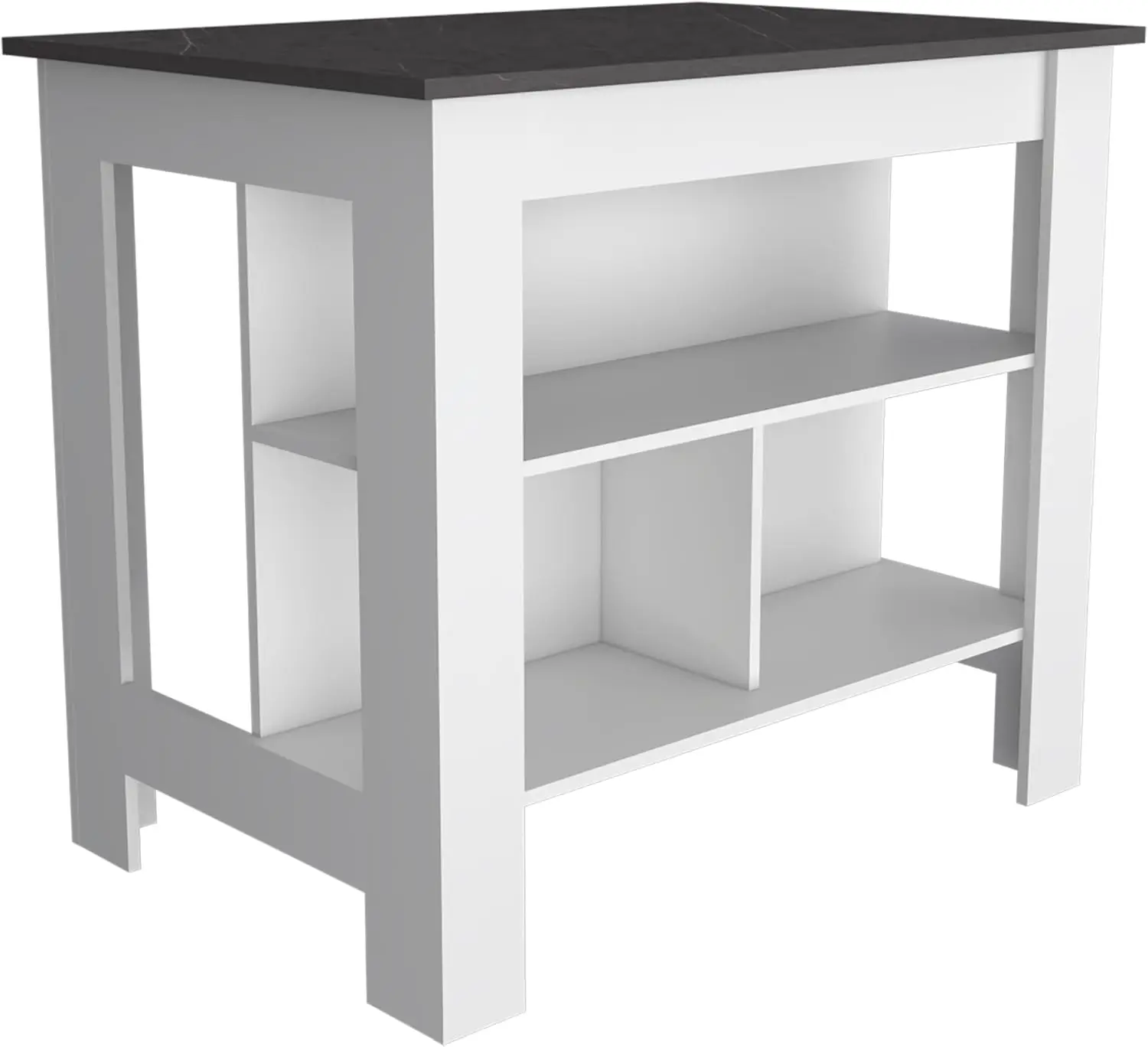 Kitchen Island, Four Legs, Three Shelves -White/Onyx