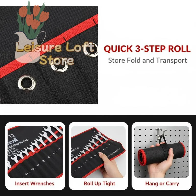 14-Pocket Roll Tool Storage Bag Portable Wrench Organizer Pouch Foldable for Electrician Household Maintenance Work