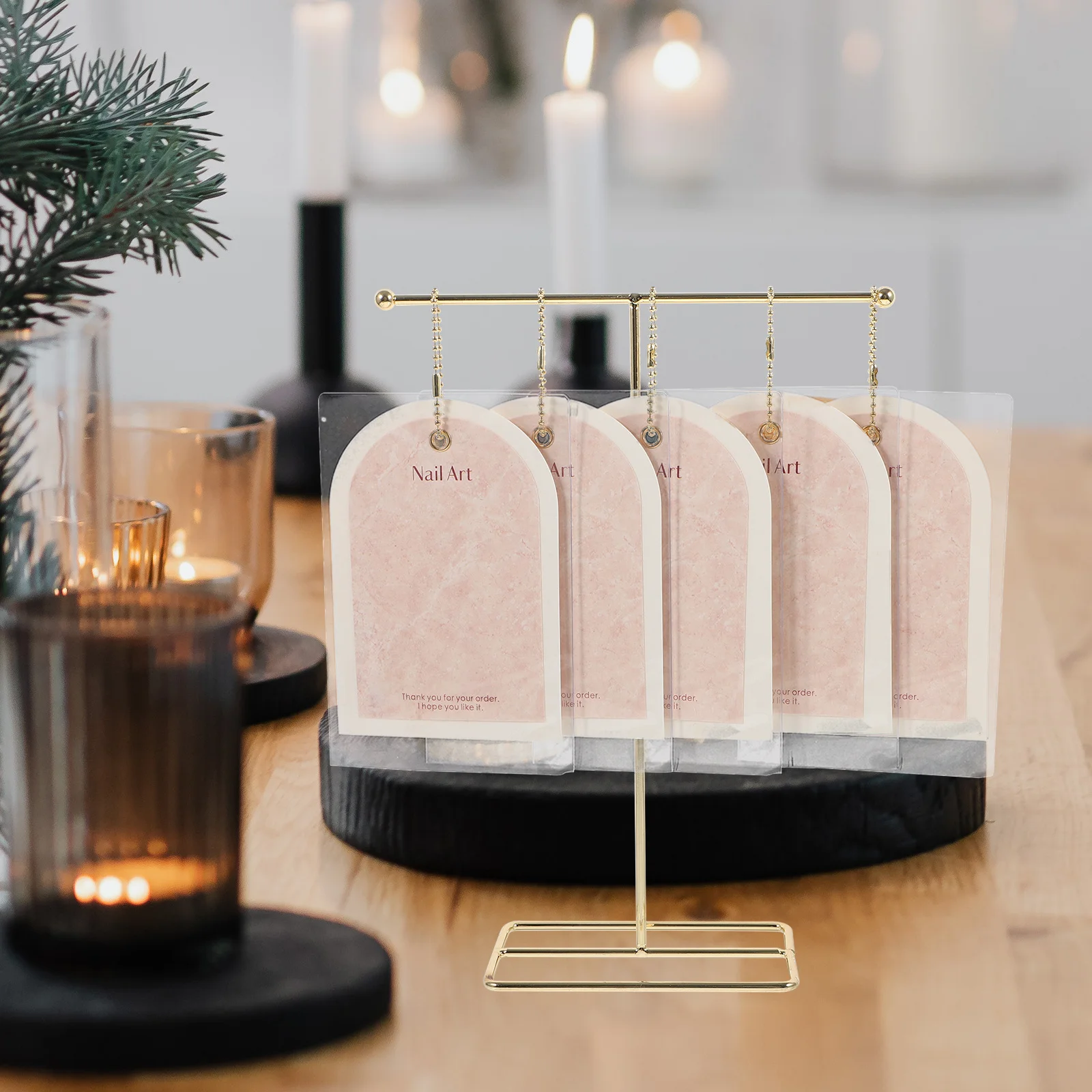 1 Satz 1 Satz Grafikkarte für gefälschte Nägel Vintage T-förmiger Goldständer Maniküre Werkzeug Nail Art Display Halter Salon Versorgung Organizer