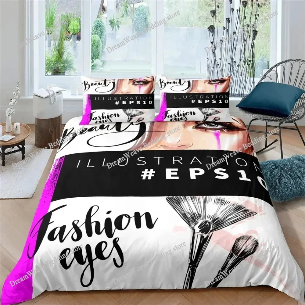 

Makeup Lipstick Luxury Bedding Set Cosmetic Pink Duvet Cover Girls Women Polyester King Queen Bedding Set Home Textiles