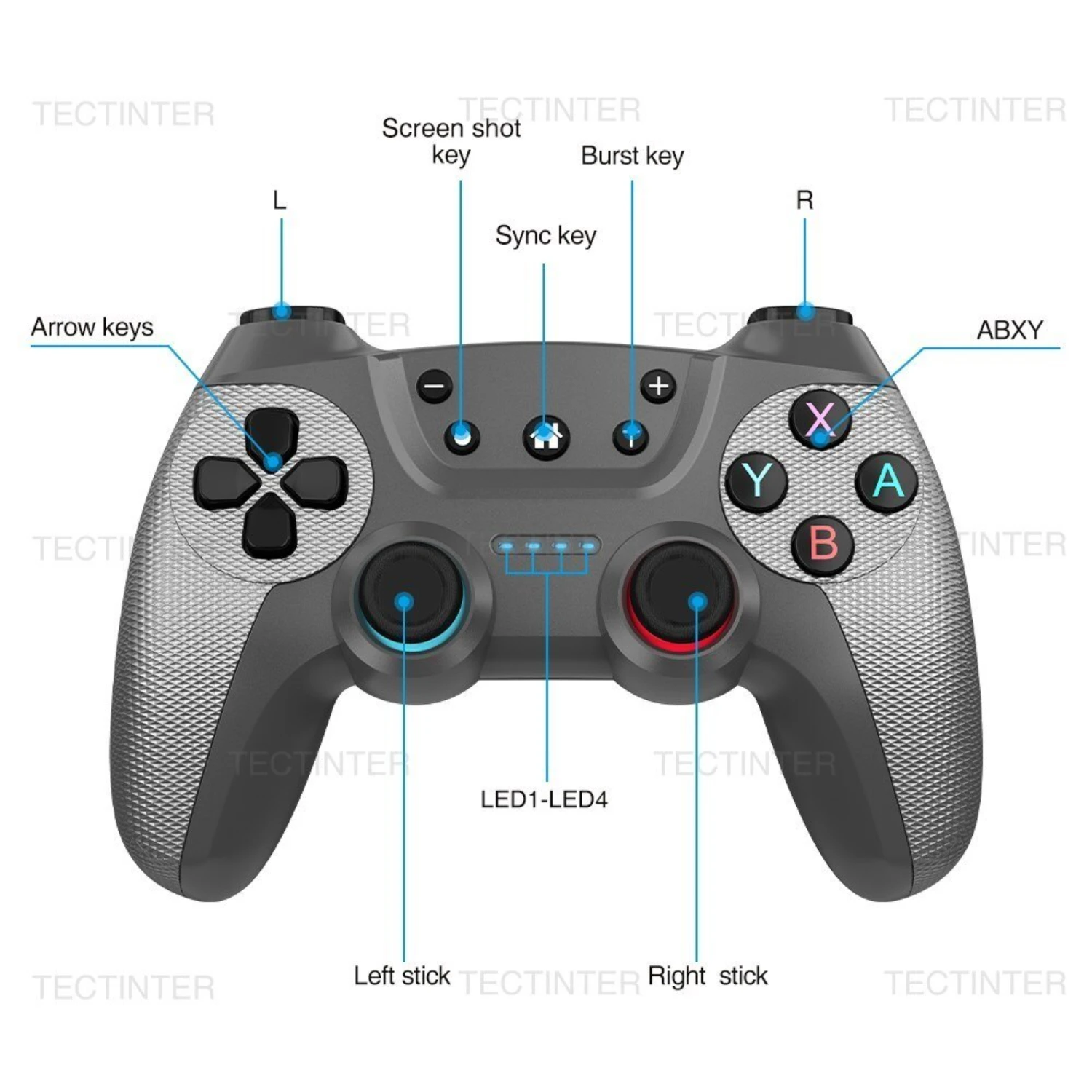 TECTINTER يدعم وحدة تحكم Bluetooth اللاسلكية المتوافقة / Oled Android Gamepad USB Joystick Control