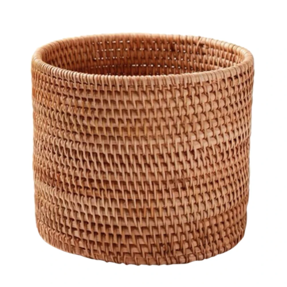 

Round Wicker Rattan Trash Can Garbage Bin Fruit Rattan Organizer Small Size Desk Office Fruit Vegetable Storage Container