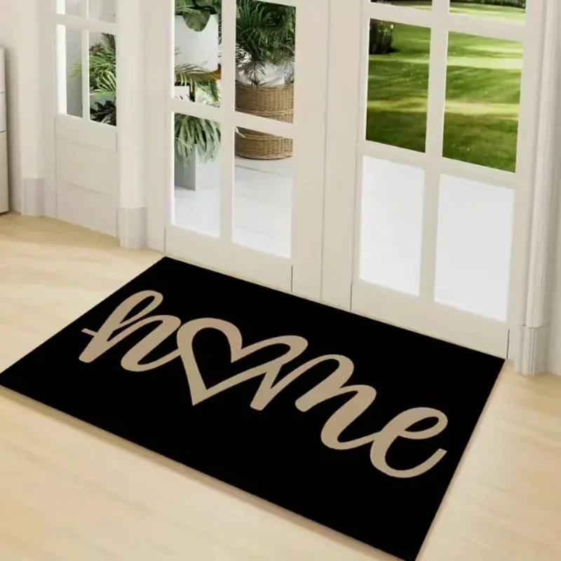 VIKAMA Flannel Absorbent Doormat, Alphabet Pattern Bathroom Mat, Suitable for Bathroom Entrance Hallways, Soft Rug Home Decor