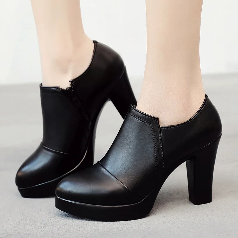 high quality leather shoe for women 5cm 8.8cm 11cm high heel platform point toe 32 33 elegant fashion autumn winter shoe black