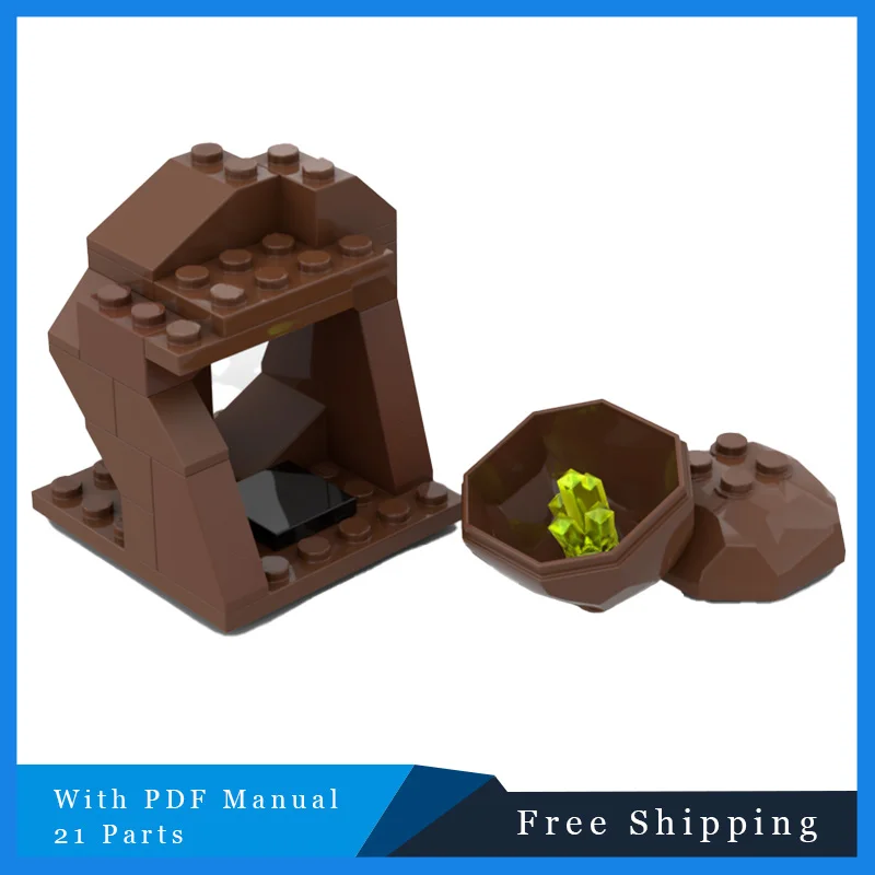 21 PCS Mining Scene Stacking Bricks Series Creative Brown Shape Rock MOC Building Block Model Children Puzzle Toy Birthday Gifts