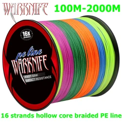 Warknife 16 Strands 100M - 2000M Hollow Core PE Braid Extreme Japan Braided PE Line 20LBs-500LBs Fishing Assist Line Multicolor