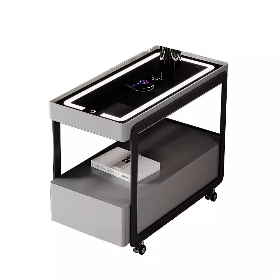 Multifunctional sofa side cabinet with wireless charging Living room sofa side cabinet Light luxury high-end mobile coffee table