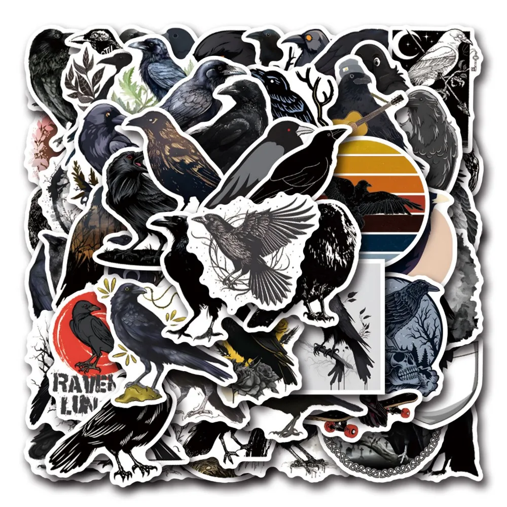 10/55Pcs Cartoon Black Crow Stickers Decoration DIY Scrapbook Suitcase Motorcycle Phone Bike Skateboard Waterproof Graffiti