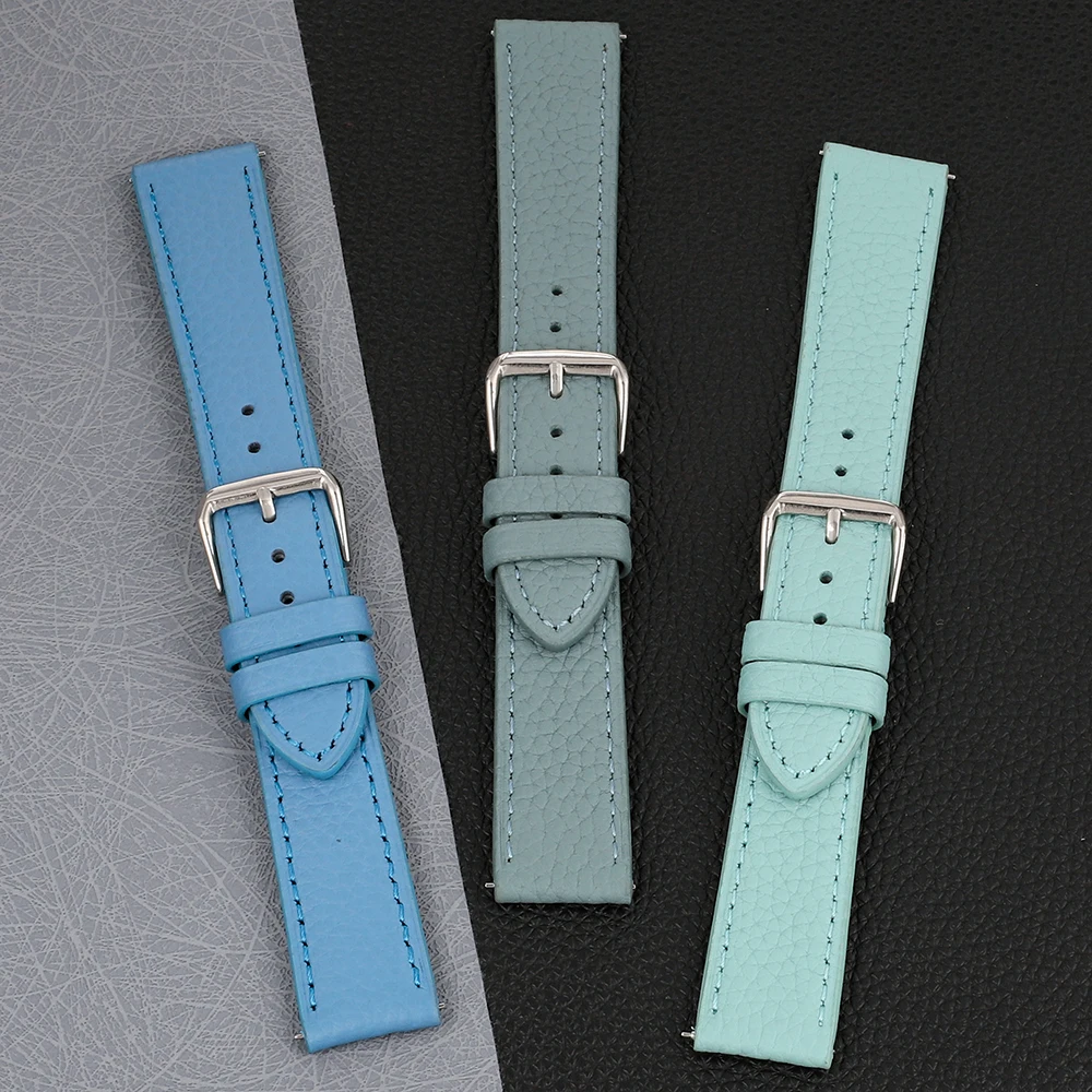 Universal Genuine Leather Watch Strap Litchi Pattern Quick Release Watchband Accessories 16mm 18mm 19mm 20mm 22mm