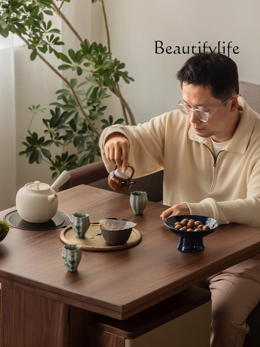 Mesa de té pequeña móvil, mesa de té de madera maciza para oficina, nueva combinación de balcón y silla China