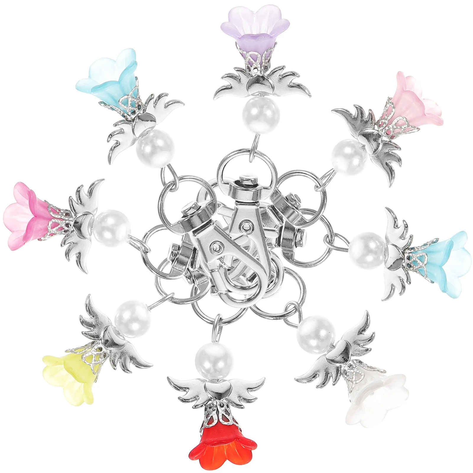 

8pcs Angel Wings Keychain Charms Cute Pendant Ornament Pearl For Bride Baby Shower Wedding Gifts Accessories Home Car Keys