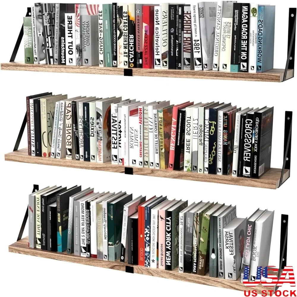 

3 плавающих деревянных книжных полок, набор настенных стеллаж для хранения, гостиная, спальня, ванная комната, кухня, офис, декоративное хранилище