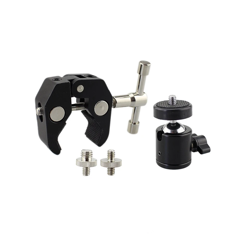 A01E-DSLR Ball Head Shoe Mount Camera Ball Mount Clamp 1/4 Inch -20 Tripod Head Hot Shoe Adapter And Cool Super Clamp