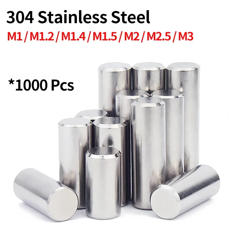 

1000PCS 304 Stainless Steel Pin Double Chamfered Flat Head Cylindrical Pin Solid Locating Fixed Dowel Pin M1 M1.5 M2 M3 φ3-30MM