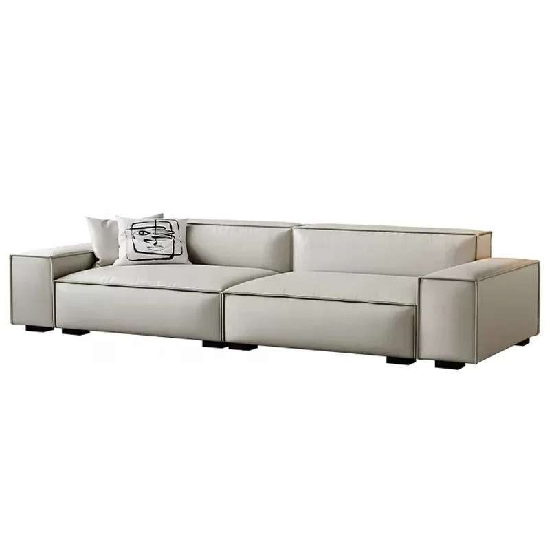 

-ss Minimalist Tofu Block Leather Sofa Living Room Simple Modern Size Apartment Row Three Cowhide Sofa