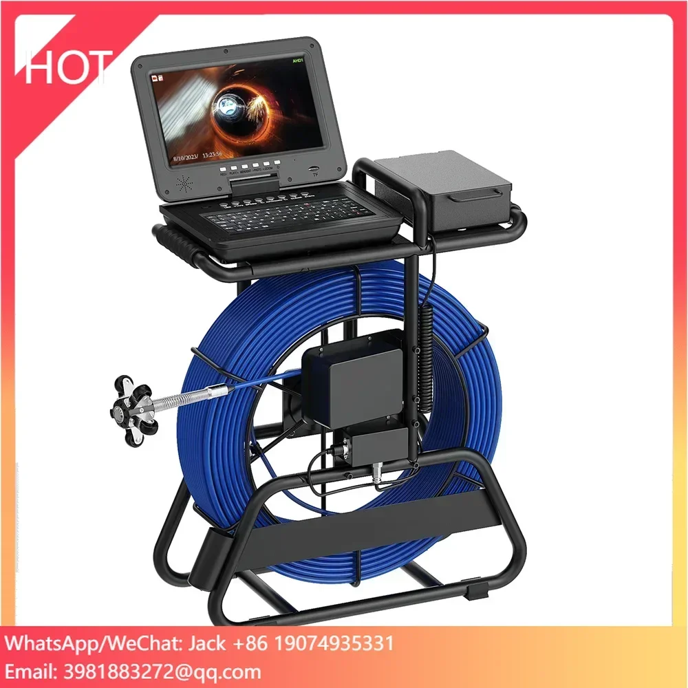 100M Sewer Pipe Inspection Camera 10 Inch IPS 1080P Screen and Meter Counter+Self-Leveling 512HZ Locator+Diameter 7mm thick cabl