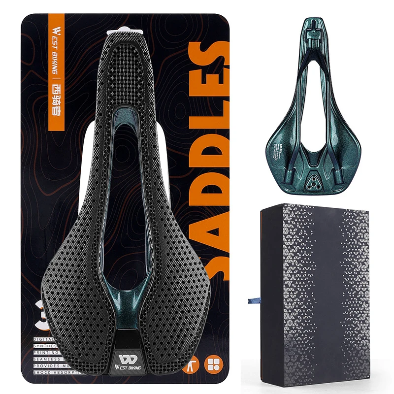 

WEST BIKING 3D Printed Carbon Fiber Bike Saddle Chameleon Paint Honeycomb Seat