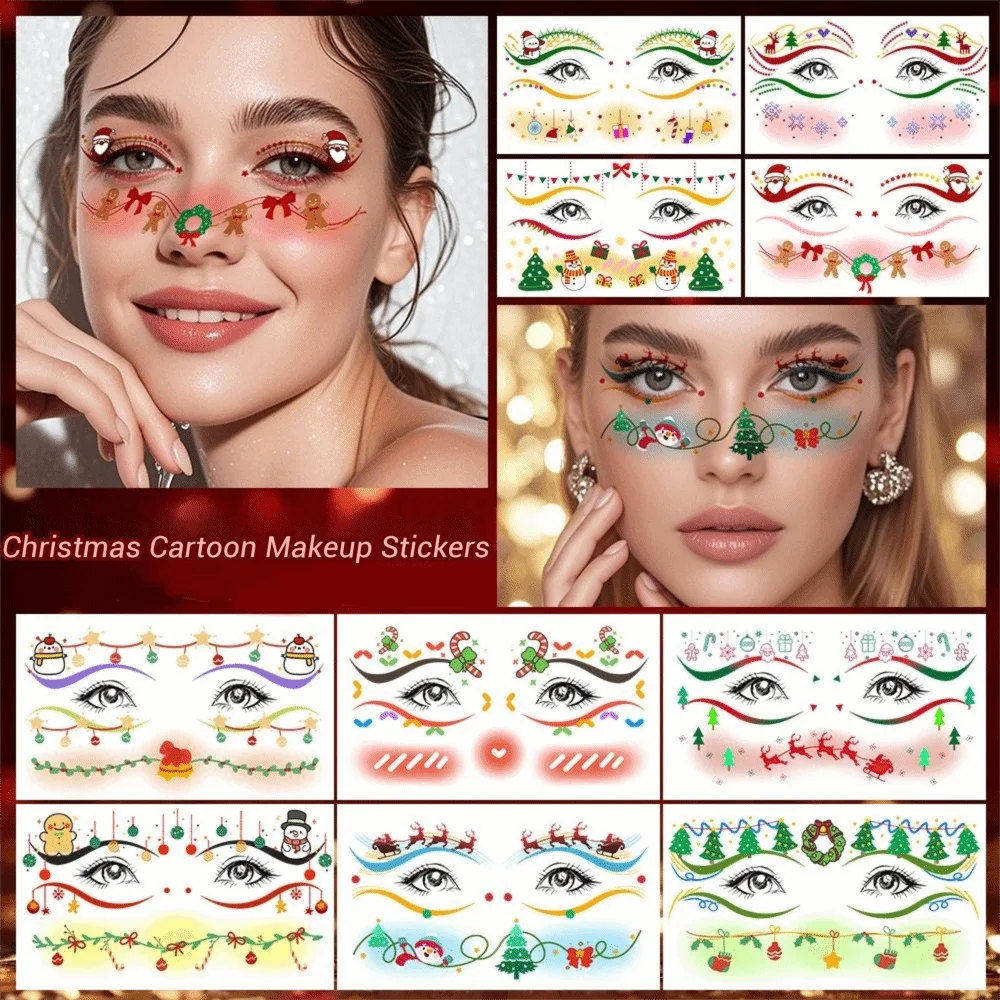 10 قطعة سانتا كلوز عيد الميلاد الوجه الوشم ملصق الأيائل الوجه الفن عيد الميلاد حفلة الوجه الشارات DIY بها بنفسك مقاوم للماء الوشم المؤقت حفلة عيد الميلاد