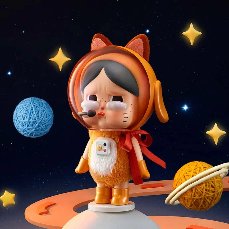 

Фигурка кошки POPMART Crying Baby Space Astronaut - оранжевое милое коллекционное украшение для подарков на день рождения, оригинальное на складе