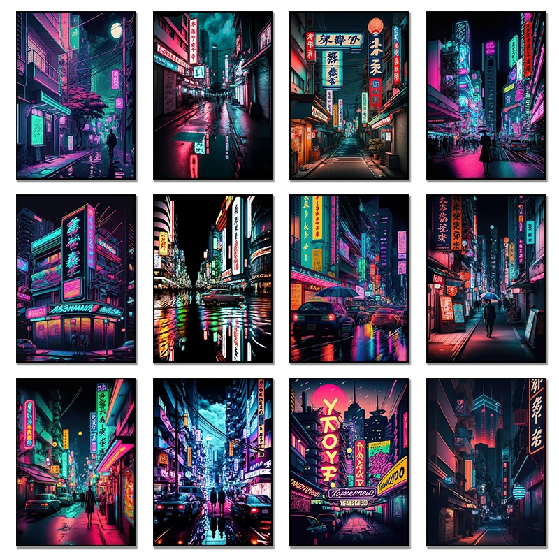 Hong Kong Korean Tokyo Punk Street City Night Posters and Print Car Pop Art Canvas Paintings Wall Pictures Room Home Decor