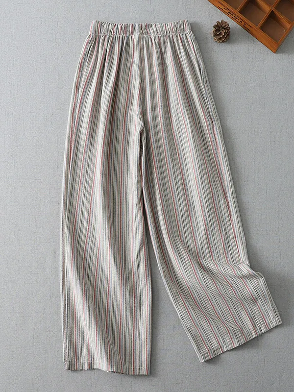 Loose Wide Leg Pants High Waist Striped Loose Fit Straight Color Block Artistic Style Summer Fashion plus Size Trousers