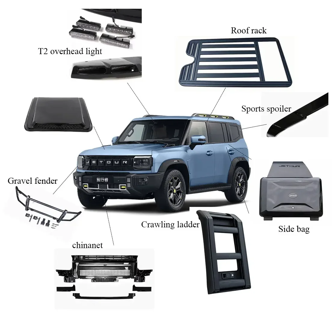 Accessories Led Tail Lights Part Grille T2 Roof Rack Grid for T2 Carbon Fiber Accessory Front Bumper