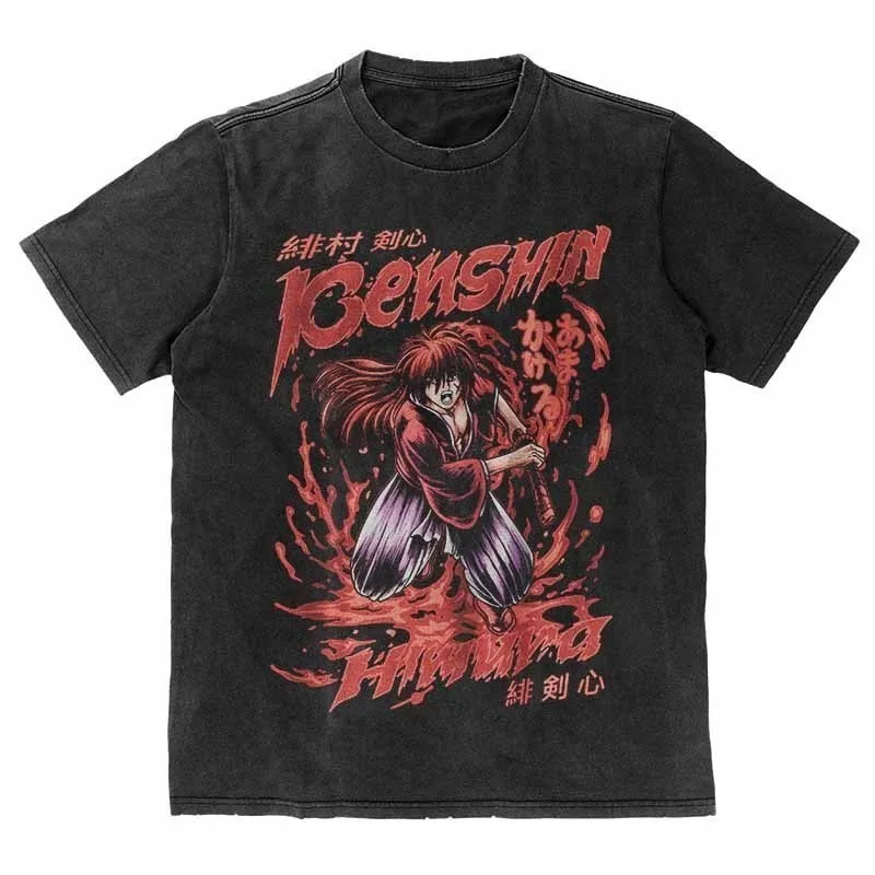 Harajuku Anime Rurouni Kenshin Himura Kenshin Printed Tee Men Women Tshirts Plus Size Cotton T Shirt Male Comfortable T-shirt