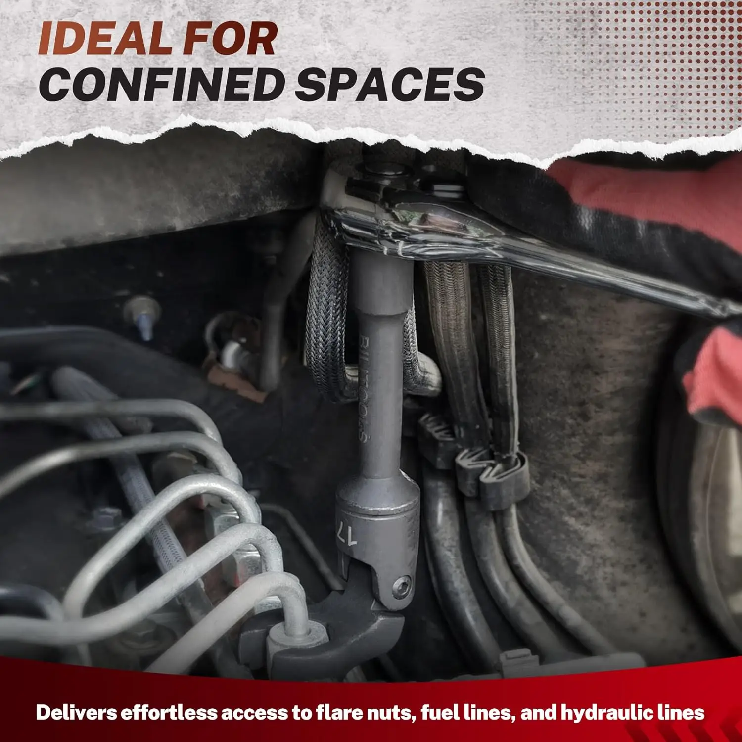 6PCS Long Flex Head Crows Foot Line Wrench Set, 3/8