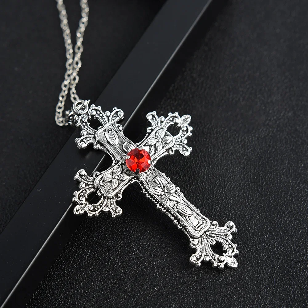 Gothic Cross Pendant Necklace Y2K Punk Lolita Crystal Choker Chain Necklaces Women Men Vintage Goth Aesthetic Jewelry Party