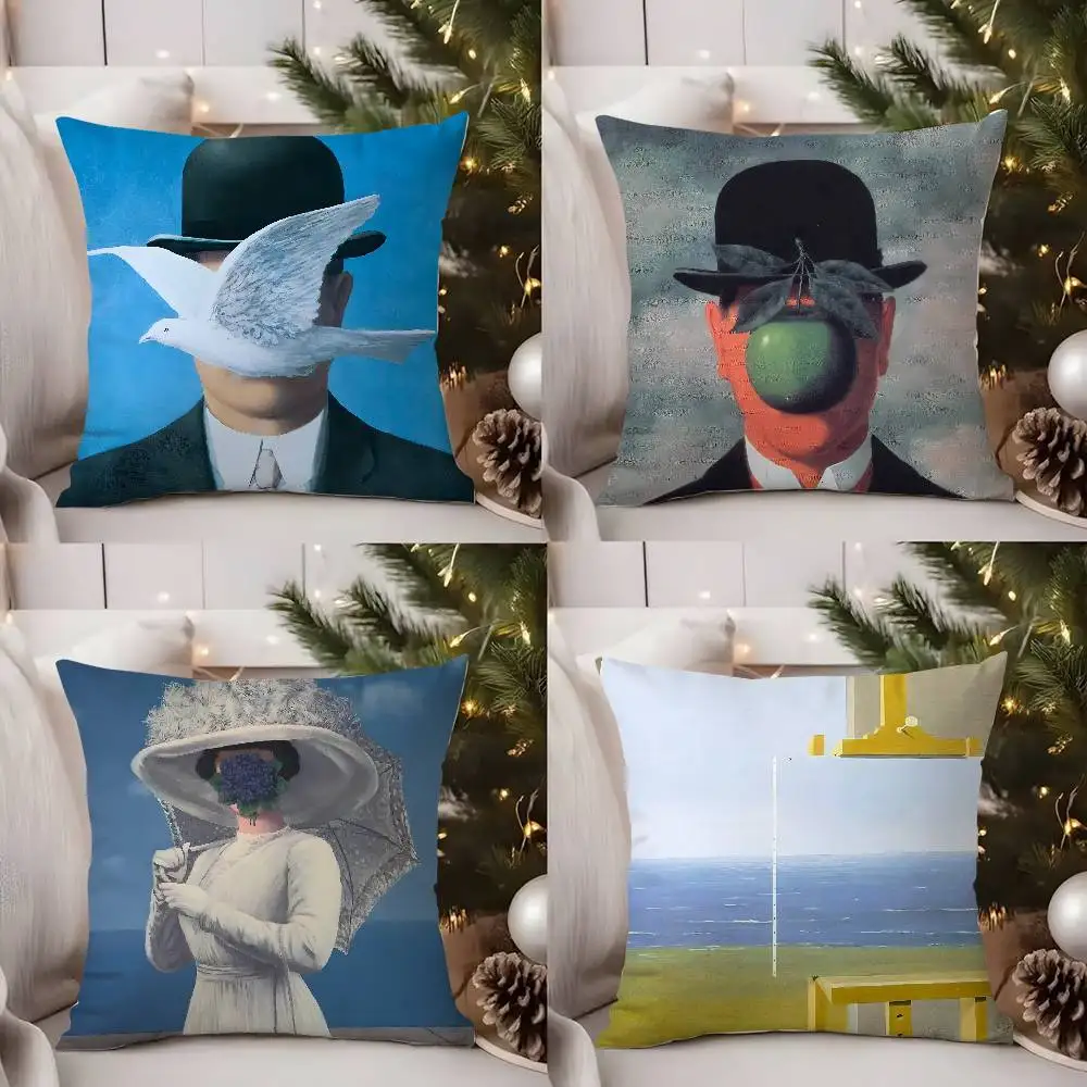 Famous Painter R-Rene MagritteS Pillow Case Soft Plush Fabric Double Sided Print Decorative Home Living Room Gift Cushion
