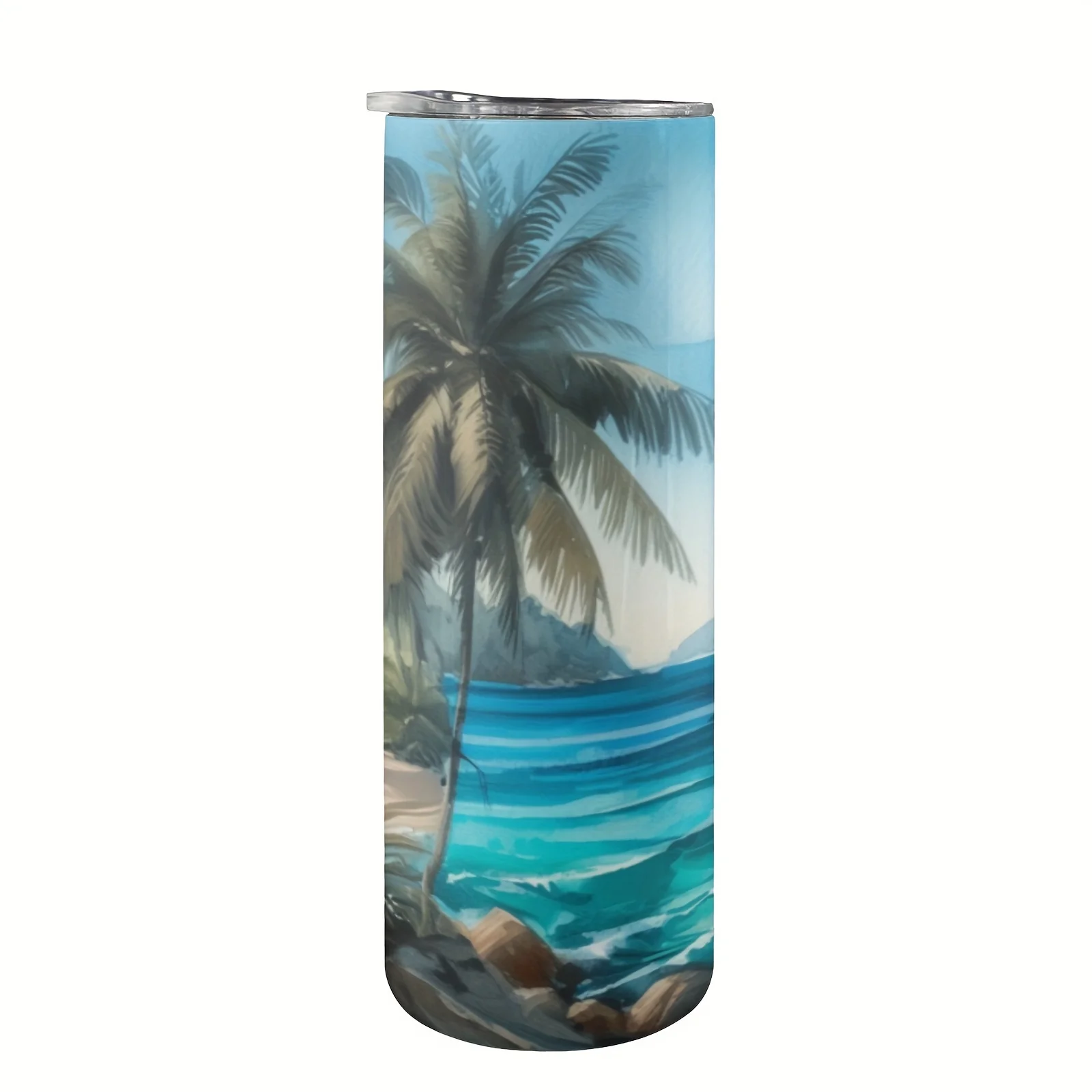 1pc, Beach Sunset Tumbler with Lid And Straw, 20oz Stainless Steel Water Bottle, Double Walled Insulated Straight Water Cups, Summer Winter Drinkware, Outdoor Travel Accessories, Gifts