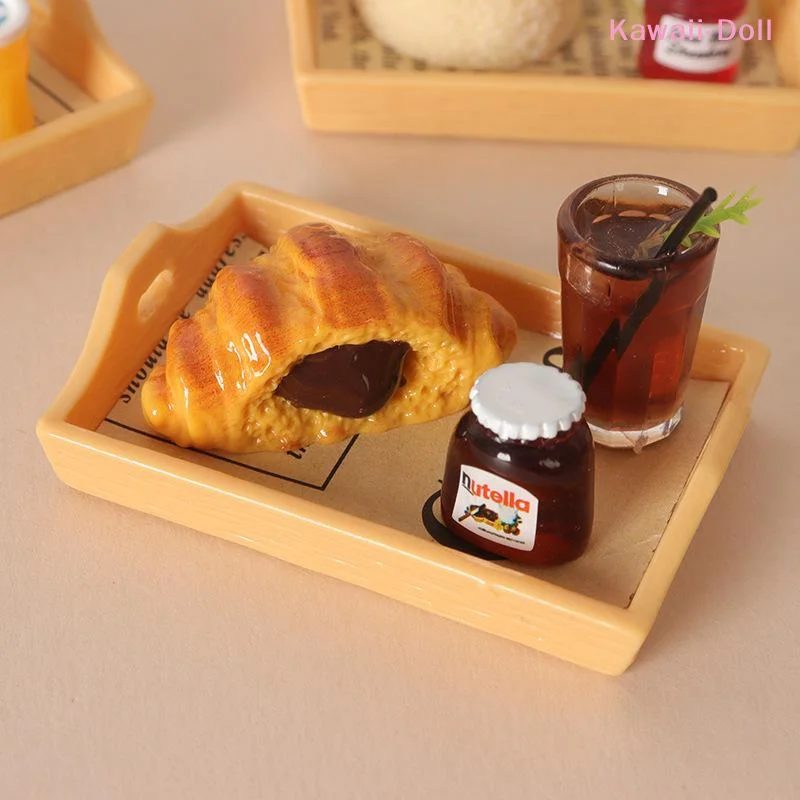 [DO]Puppenhaus-Miniatur-Kaffee- und Gebäck-Set, realistisches Essens-Tablett, Puppenhaus-Küchenzubehör für Rollenspiele und Szenenlayout[DO] – Detail 8