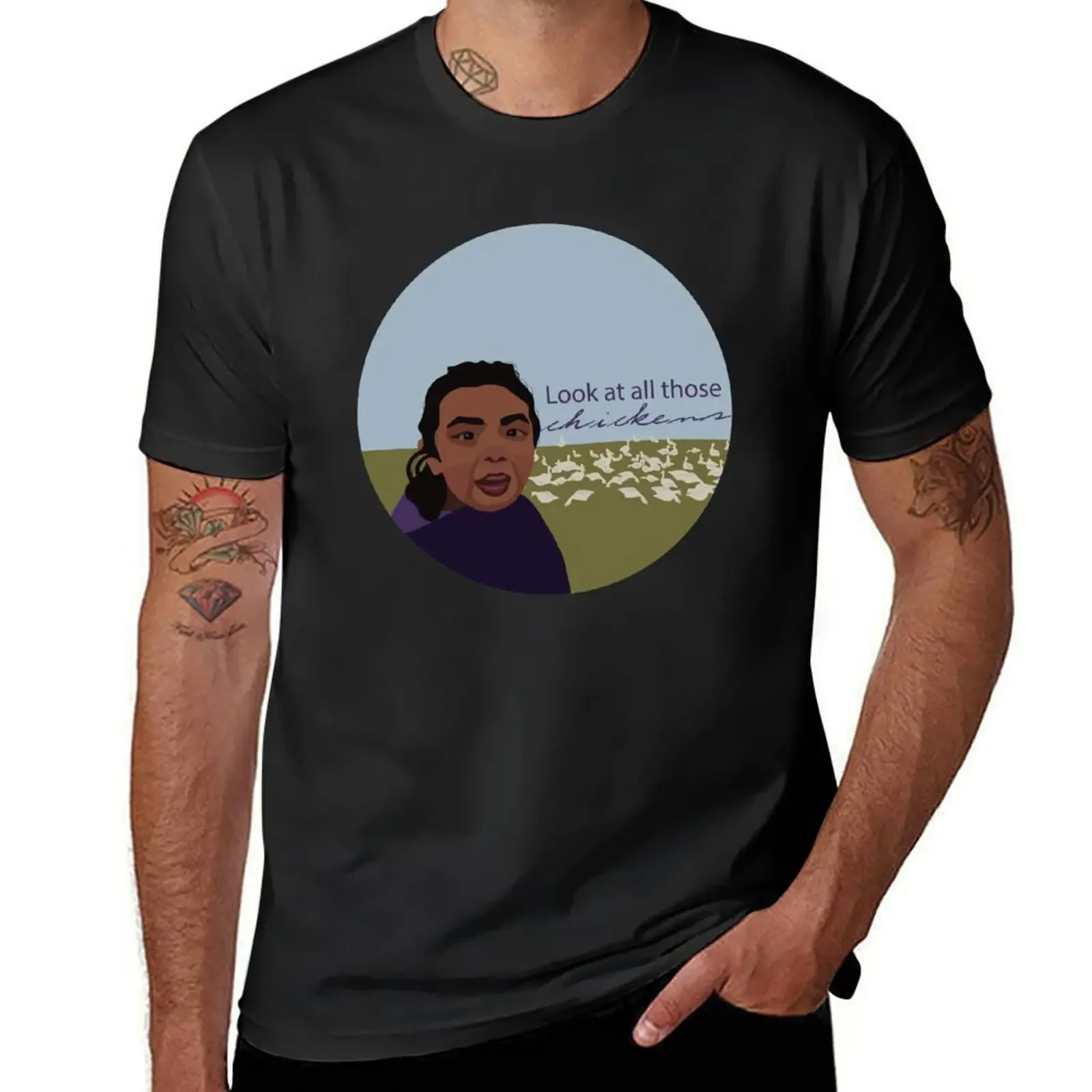 Look at all those chickens! T-Shirt customs oversized summer clothes plus size men clothing