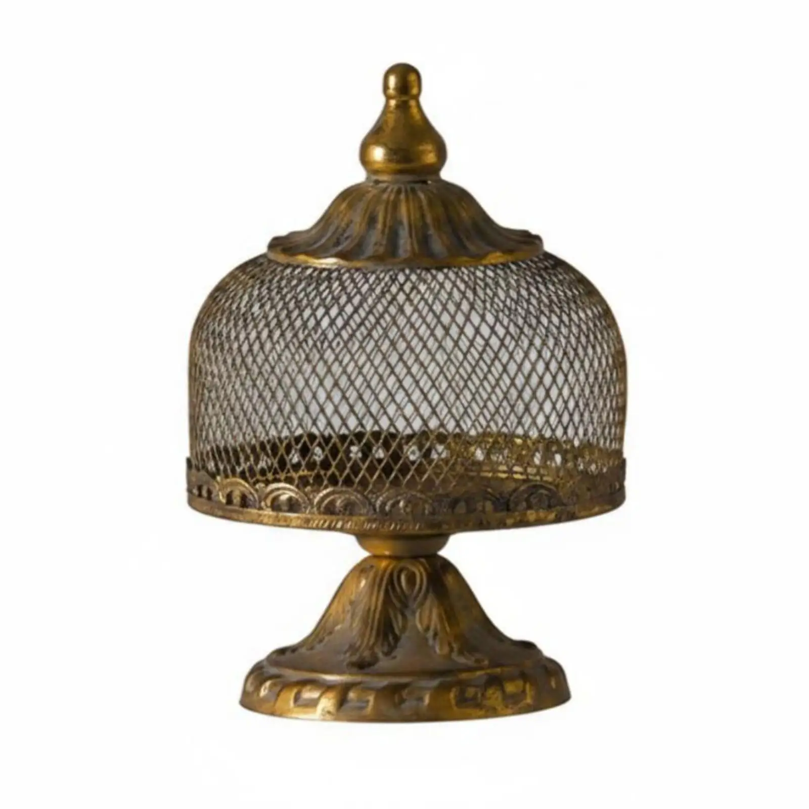 Decorative Pedestal Candle Holder Distressed Finish Vintage Candle Holder Ornate Top Timeworn Candlestick Stand for Tabletop