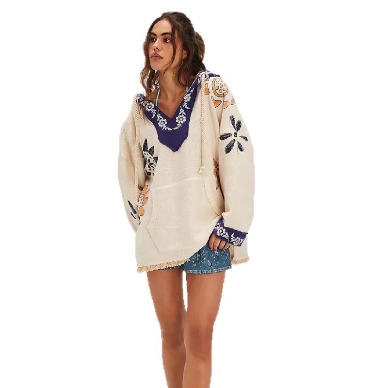 

Элегантный высококачественный вязаный свитшот 2025 года, новый повседневный офисный стиль, свободный дизайн с капюшоном и V-образным вырезом с боковым разрезом