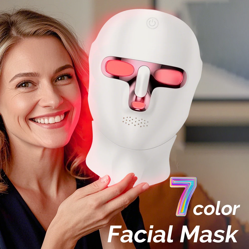7-Farben-LED-Gesichtsmaske für Gesicht und Hals, Photon, Hautverjüngung, Aufhellung, Straffung, wiederaufladbarer Hals, Gesichtspflege, Schönheitsbehandlung – Detail 1