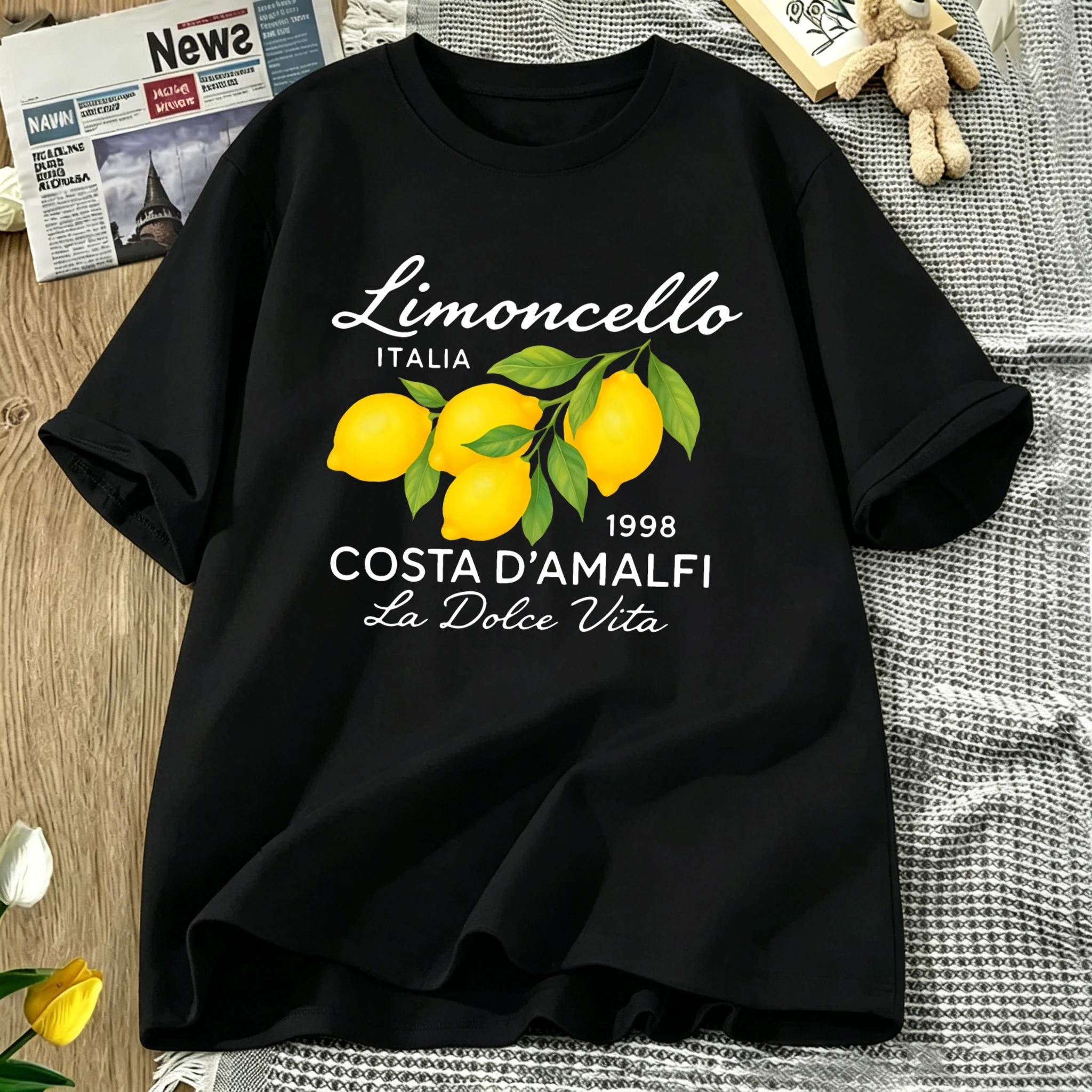 Limoncello Italia La Dolce Vita Lemon Print Women T-Shirt Casual Breathable Short Sleeve Cotton Loose Top Summer O-Neck T Shirts