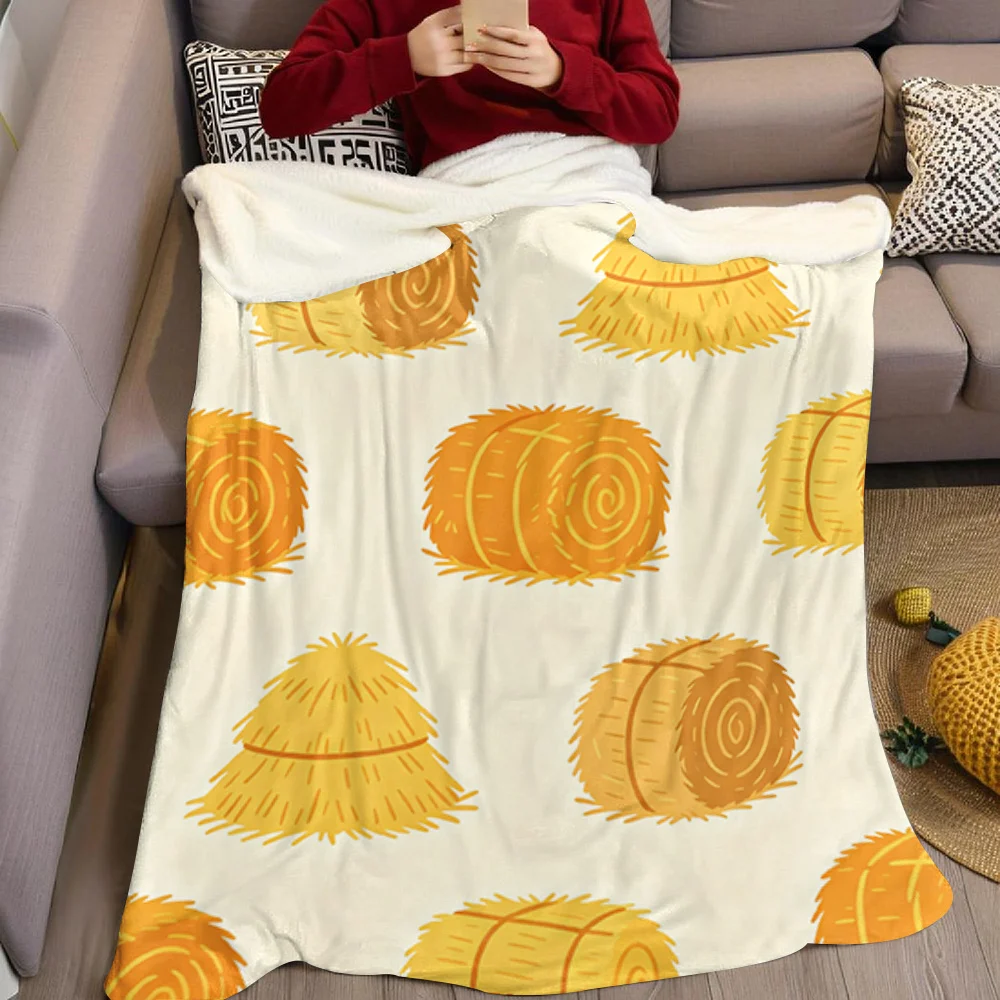 Autumn Hay Bales Flannel Blanket Warm Soft Halloween Christmas All-Season Couch Decorative Cozy Warm Gift